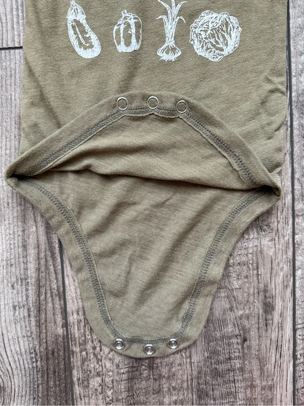 “locally grown” olive green onesie 6-12mo